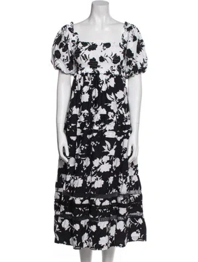 Pre-owned Mi Golondrina Floral Print Midi Length Dress In Black