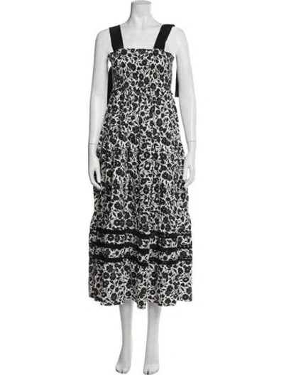 Pre-owned Mi Golondrina Floral Print Midi Length Dress In Black