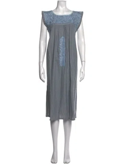 Pre-owned Mi Golondrina Floral Print Midi Length Dress In Gray