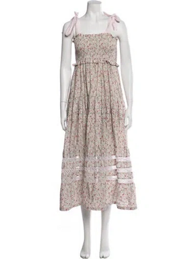 Pre-owned Mi Golondrina Floral Print Midi Length Dress In Multi