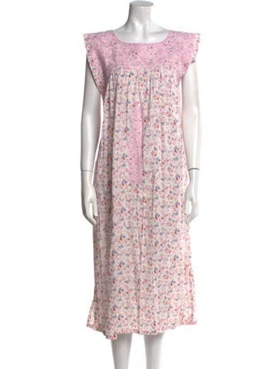 Pre-owned Mi Golondrina Floral Print Midi Length Dress In Pink