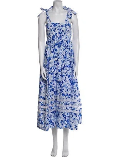 Pre-owned Mi Golondrina Floral Print Midi Length Dress In White
