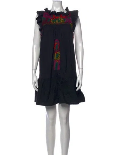 Pre-owned Mi Golondrina Floral Print Mini Dress In Black