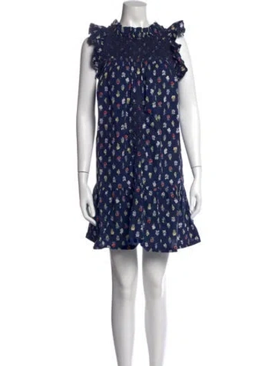 Pre-owned Mi Golondrina Floral Print Mini Dress In Blue