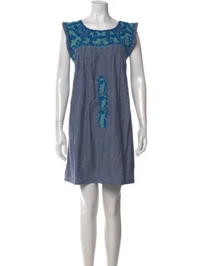 Pre-owned Mi Golondrina Floral Print Mini Dress In Blue
