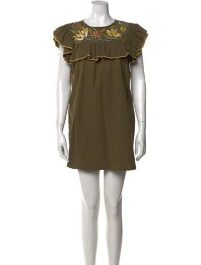 Pre-owned Mi Golondrina Floral Print Mini Dress In Green