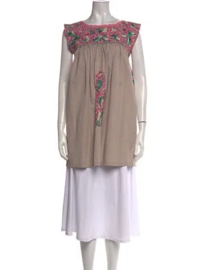 Pre-owned Mi Golondrina Floral Print Mini Dress In Neutral