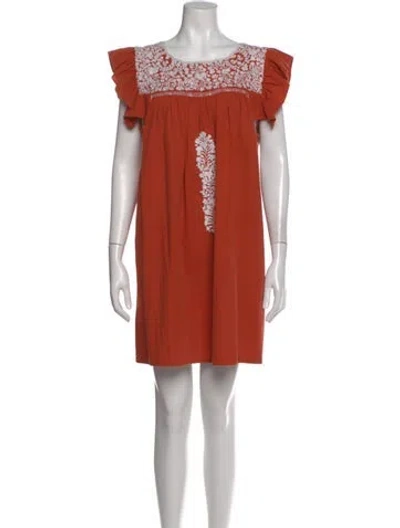 Pre-owned Mi Golondrina Floral Print Mini Dress In Orange