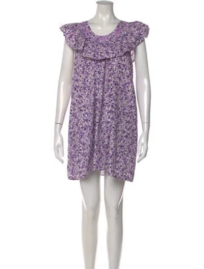 Pre-owned Mi Golondrina Floral Print Mini Dress In Purple