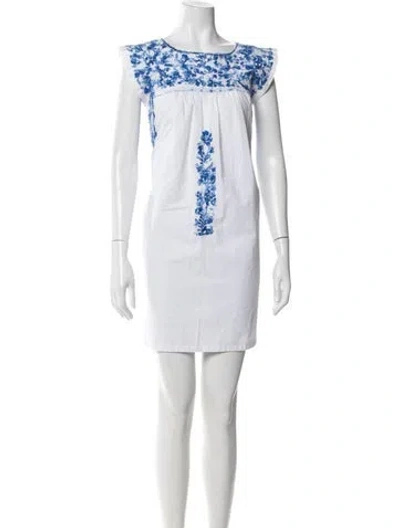 Pre-owned Mi Golondrina Floral Print Mini Dress In White