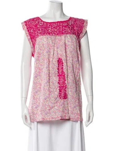 Pre-owned Mi Golondrina Floral Print Scoop Neck Blouse In Pink