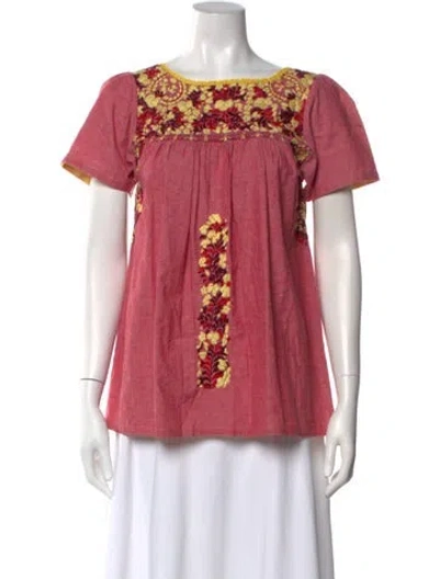Pre-owned Mi Golondrina Floral Print Scoop Neck Blouse In Red