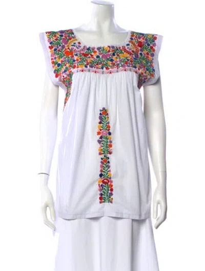 Pre-owned Mi Golondrina Floral Print Scoop Neck Top In Neutral