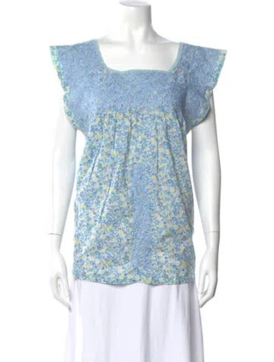 Pre-owned Mi Golondrina Floral Print Square Neckline Blouse In Black