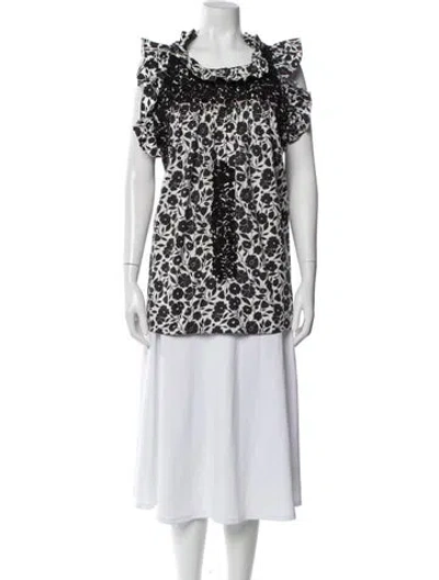Pre-owned Mi Golondrina Floral Print Square Neckline Blouse In Black