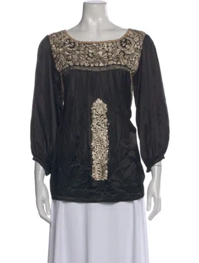 Pre-owned Mi Golondrina Floral Print Square Neckline Blouse In Black