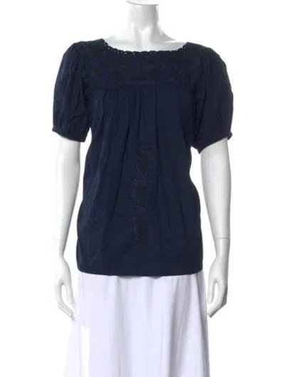 Pre-owned Mi Golondrina Floral Print Square Neckline Blouse In Blue