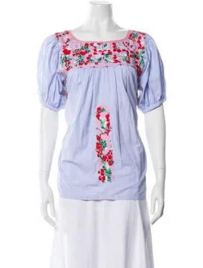 Pre-owned Mi Golondrina Floral Print Square Neckline Blouse In Purple