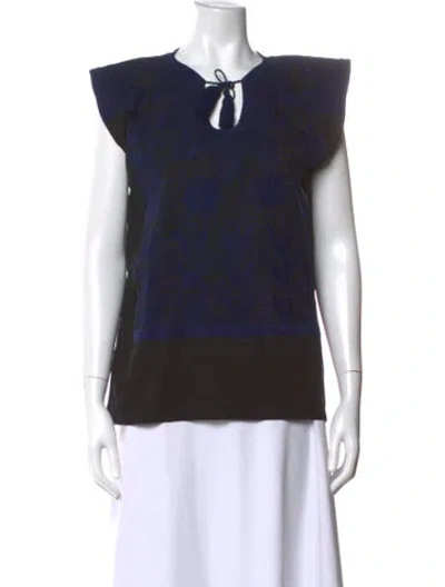 Pre-owned Mi Golondrina Floral Print Tie Neck Blouse In Black