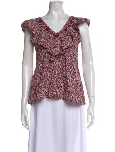 Pre-owned Mi Golondrina Floral Print V-neck Blouse In Red
