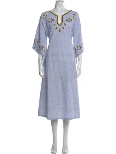 Pre-owned Mi Golondrina Graphic Print Long Dress In Blue