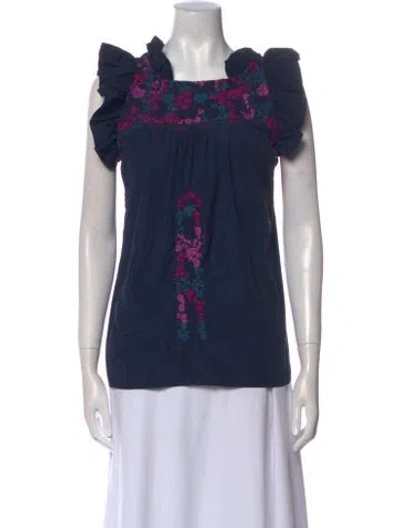 Pre-owned Mi Golondrina Graphic Print Square Neckline Top In Blue