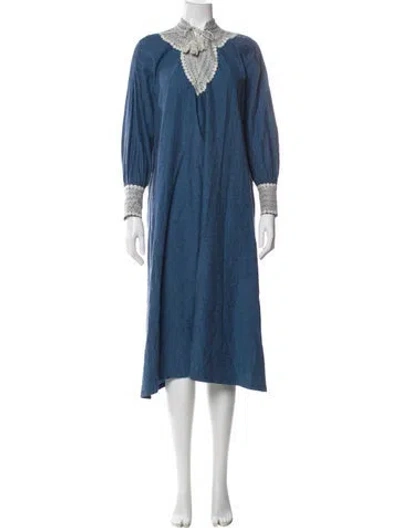 Pre-owned Mi Golondrina Midi Length Dress In Blue