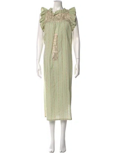 Pre-owned Mi Golondrina Mock Neck Long Dress In Green