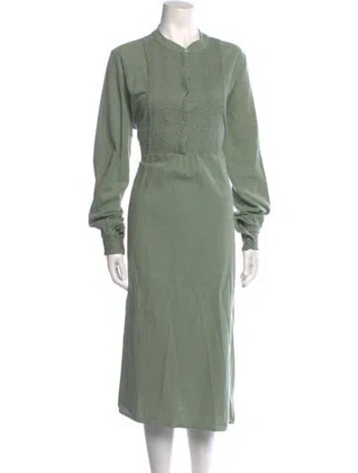 Pre-owned Mi Golondrina Mock Neck Midi Length Dress In Green