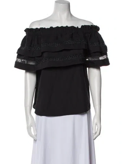 Pre-owned Mi Golondrina Off-the-shoulder Short Sleeve Blouse In Black