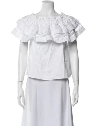 Pre-owned Mi Golondrina Off-the-shoulder Short Sleeve Blouse In Neutral