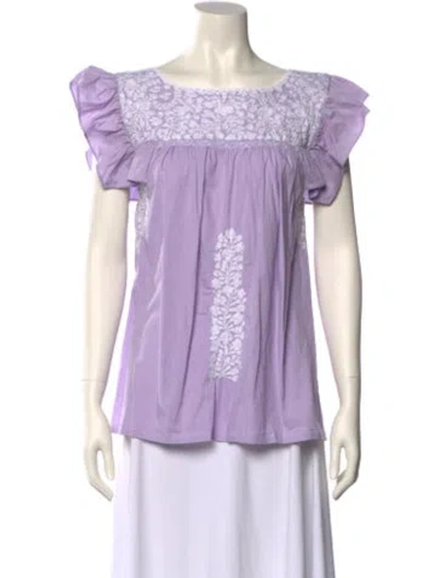 Pre-owned Mi Golondrina Off-the-shoulder Short Sleeve Blouse In Purple
