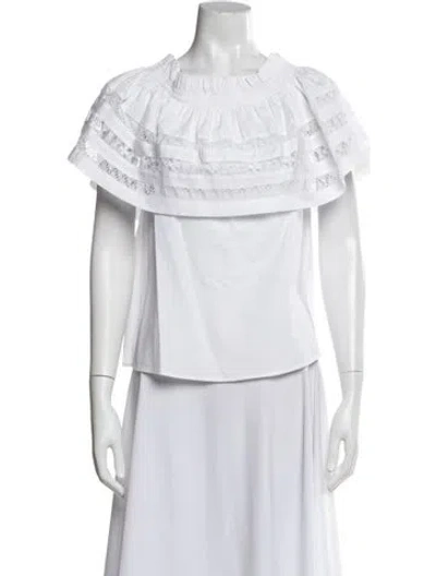 Pre-owned Mi Golondrina Off-the-shoulder Short Sleeve Blouse In White