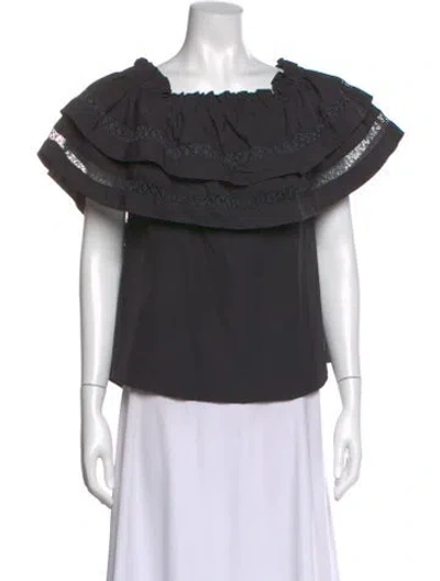 Pre-owned Mi Golondrina Off-the-shoulder Short Sleeve Top In Gray