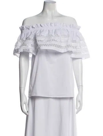 Pre-owned Mi Golondrina Off-the-shoulder Short Sleeve Top In White