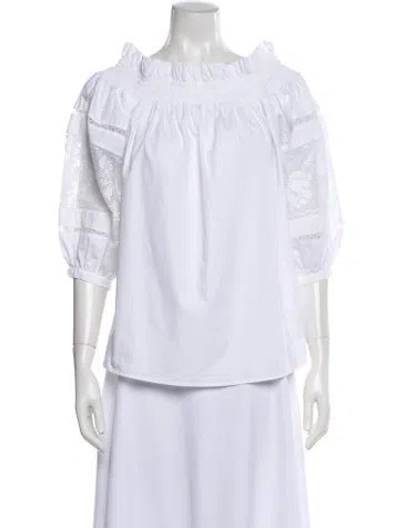 Pre-owned Mi Golondrina Off-the-shoulder Three-quarter Sleeve Blouse In White