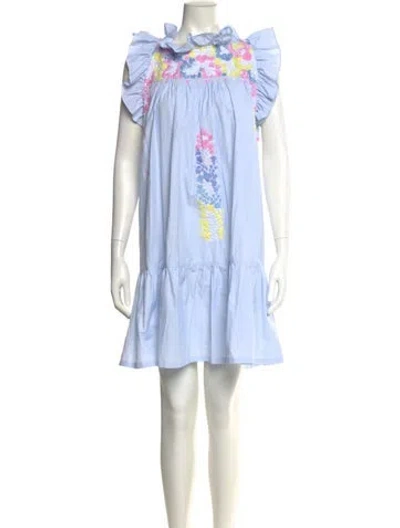 Pre-owned Mi Golondrina Patterned Knee-length Dress In Blue