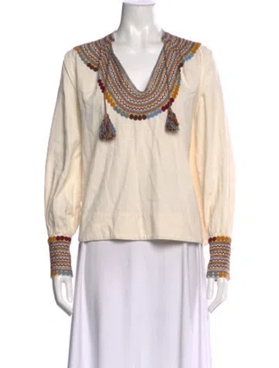 Pre-owned Mi Golondrina Patterned V-neck Blouse In Neutral