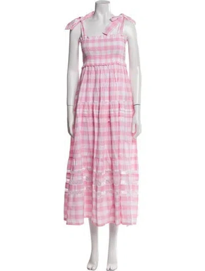 Pre-owned Mi Golondrina Plaid Print Long Dress W/ Tags In Pink