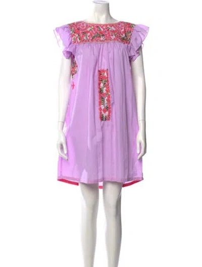 Pre-owned Mi Golondrina Plaid Print Mini Dress In Purple