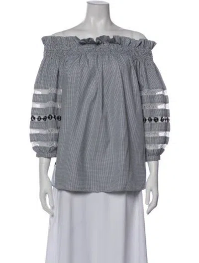 Pre-owned Mi Golondrina Plaid Print Off-the-shoulder Blouse In Gray