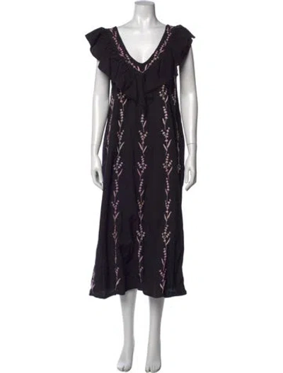 Pre-owned Mi Golondrina Printed Long Dress In Black
