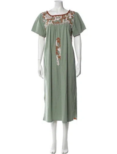Pre-owned Mi Golondrina Printed Long Dress In Green