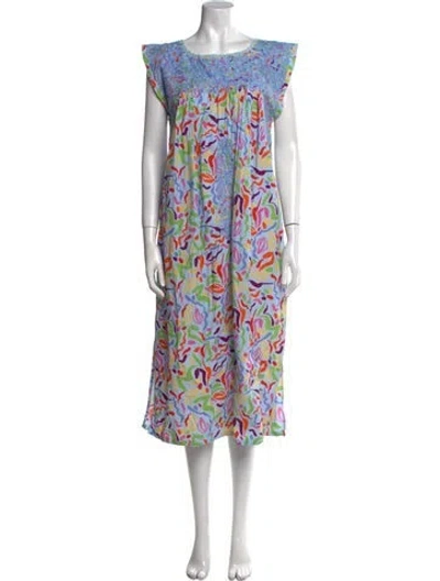 Pre-owned Mi Golondrina Printed Midi Length Dress In Blue