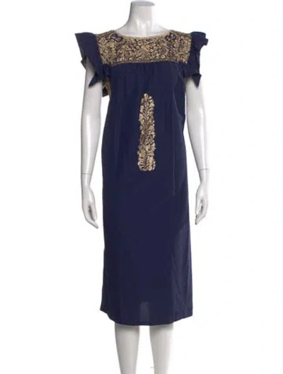 Pre-owned Mi Golondrina Printed Midi Length Dress In Blue