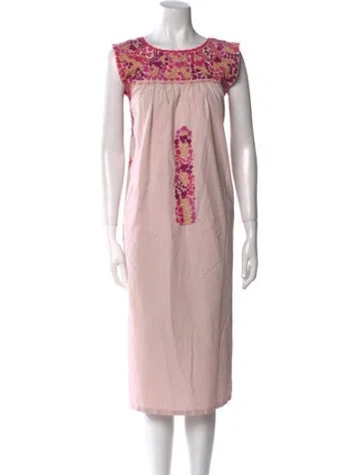 Pre-owned Mi Golondrina Printed Midi Length Dress In Pink