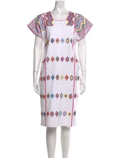 Pre-owned Mi Golondrina Printed Midi Length Dress In Pink