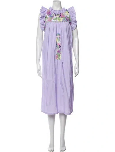 Pre-owned Mi Golondrina Printed Midi Length Dress In Purple