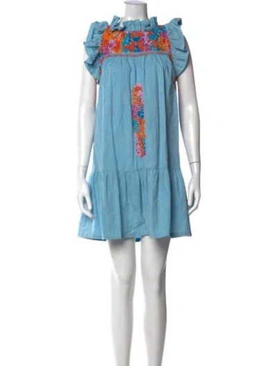 Pre-owned Mi Golondrina Printed Mini Dress In Blue