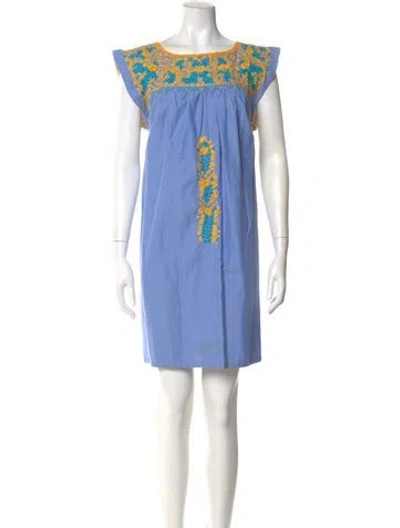 Pre-owned Mi Golondrina Printed Mini Dress In Blue